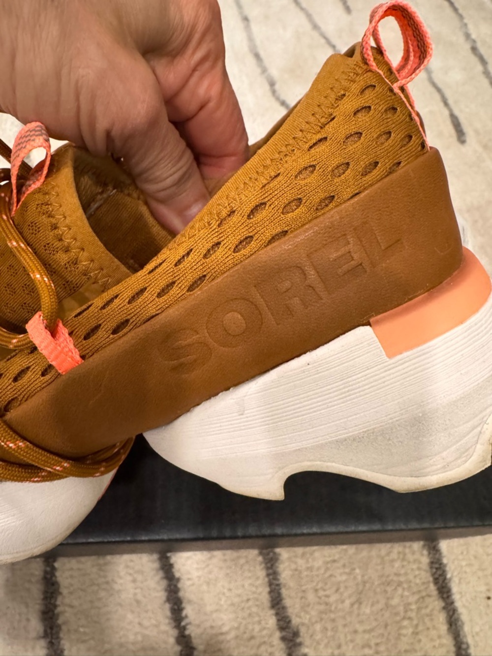 Sorel women’s Tan Mesh Athletic Sneakers with Coral Accents - Picture 2 of 7